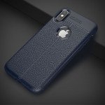 Wholesale iPhone X (Ten) TPU Leather Armor Hybrid Case (Blue)